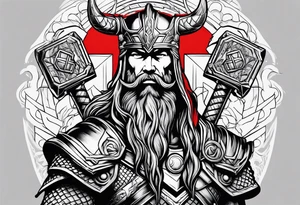 thor with red beard and hammer tattoo idea