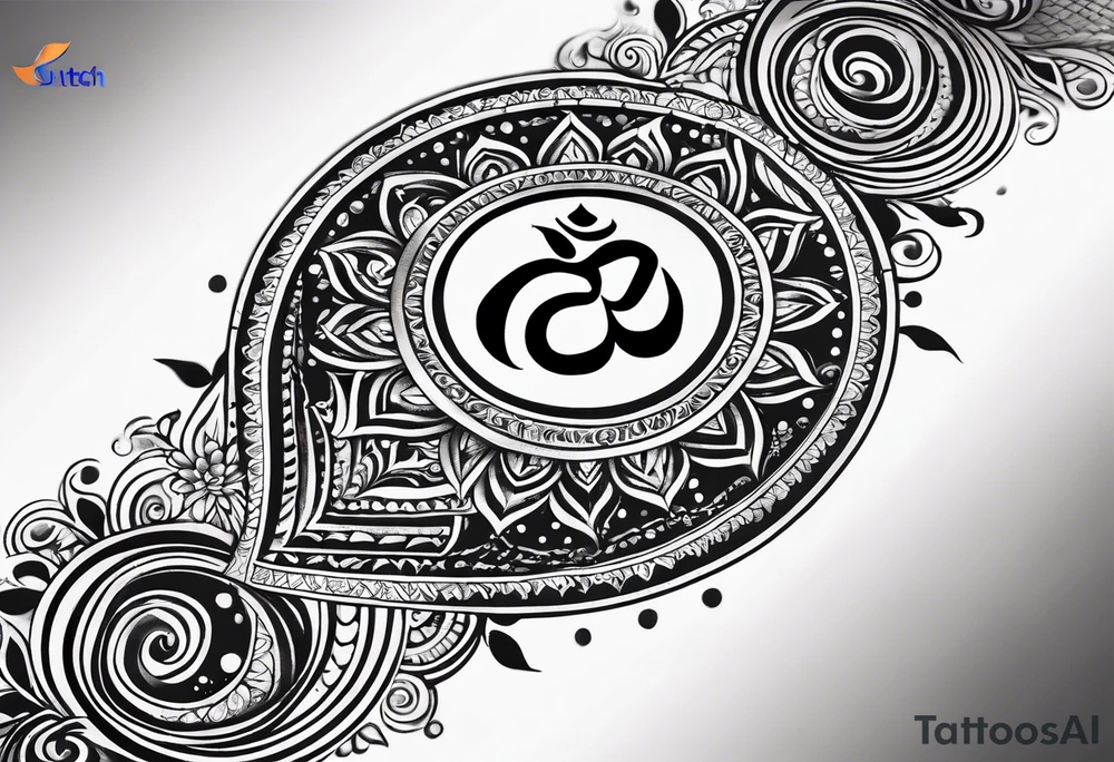 Spiritual forearm sleeve tattoo centred around the Sanskrit Om symbol for breathe tattoo idea