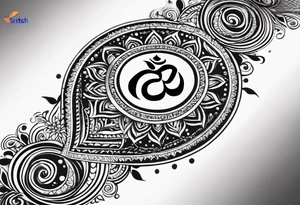 Spiritual forearm sleeve tattoo centred around the Sanskrit Om symbol for breathe tattoo idea