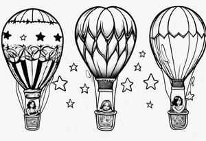 Hot water balloon with star and heart balloons and little girl inside the balloon dreaming tattoo idea