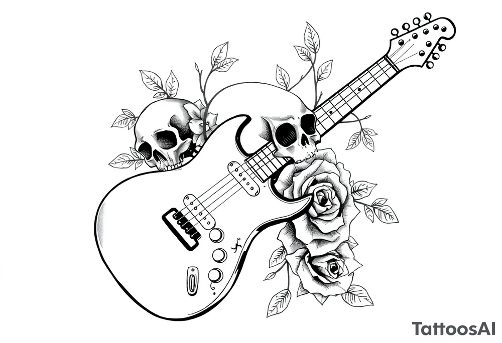 Electric guitar with skulls and roses tattoo idea