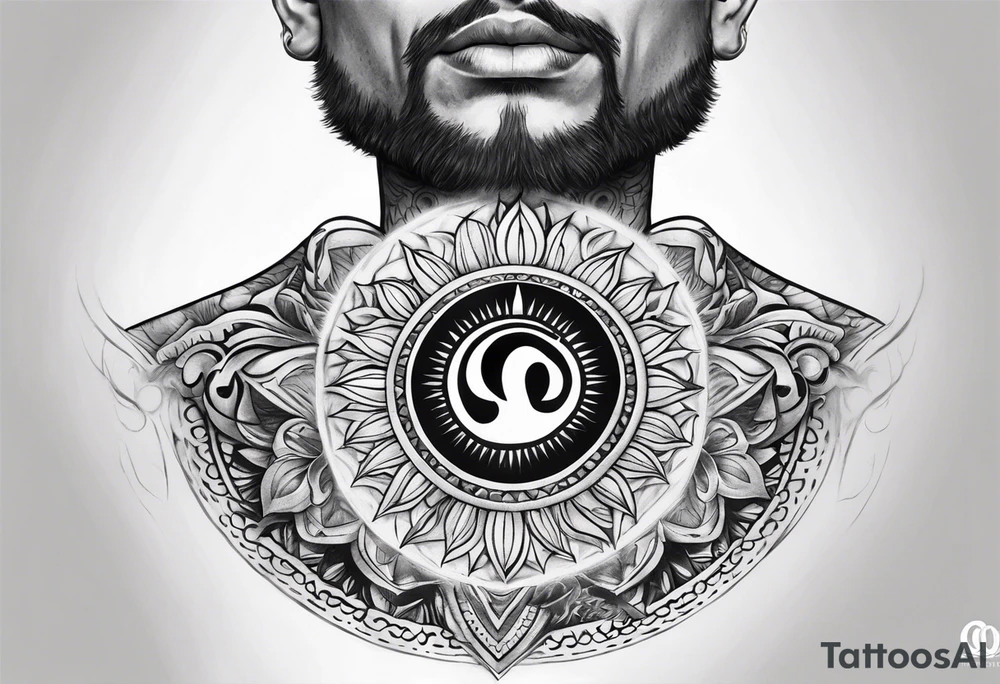 mens throat tattoo with sunrays and om on neck tattoo idea