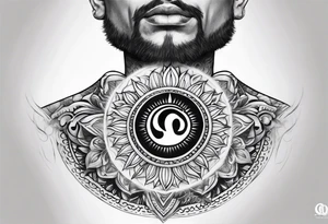 mens throat tattoo with sunrays and om on neck tattoo idea