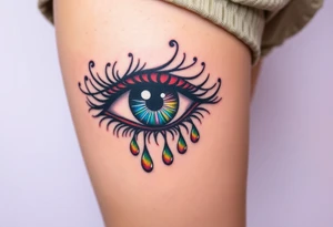 eye with rainbow tear drops tattoo idea