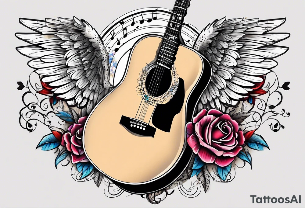 Microphone and musical notes and guitar and wings and Miranda Lambert tattoo idea