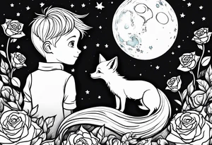 The Little prince with fox on his planet with rose tattoo idea