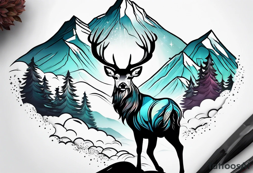 mountain with small deer tattoo idea