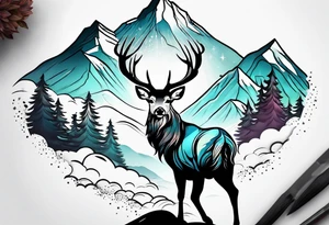 mountain with small deer tattoo idea