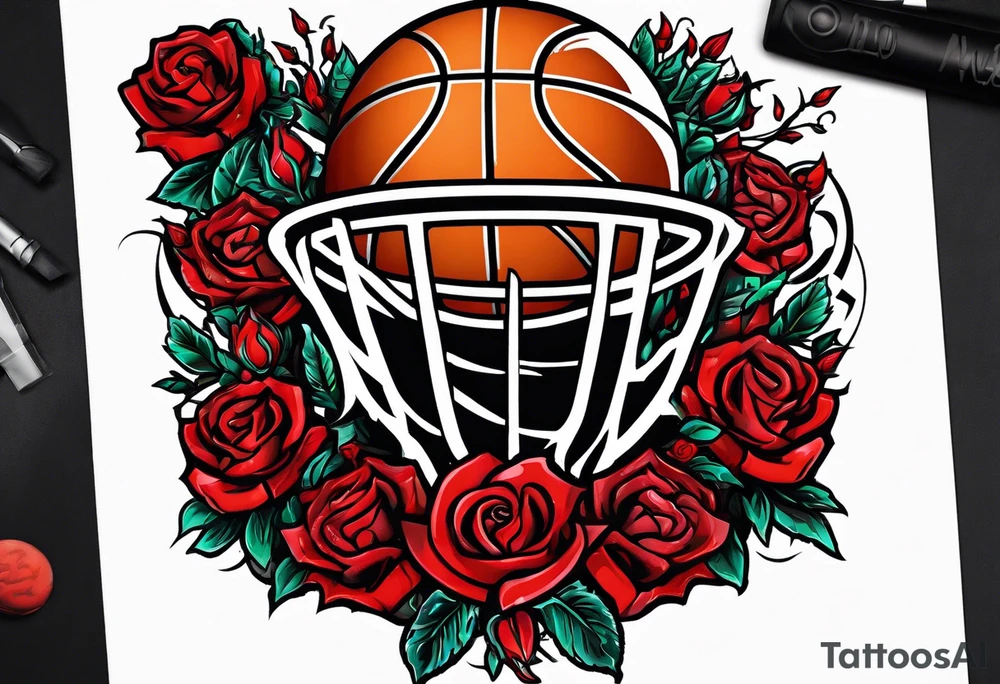 detroit city , basketball with 23 and virgo symbol and roses tattoo idea