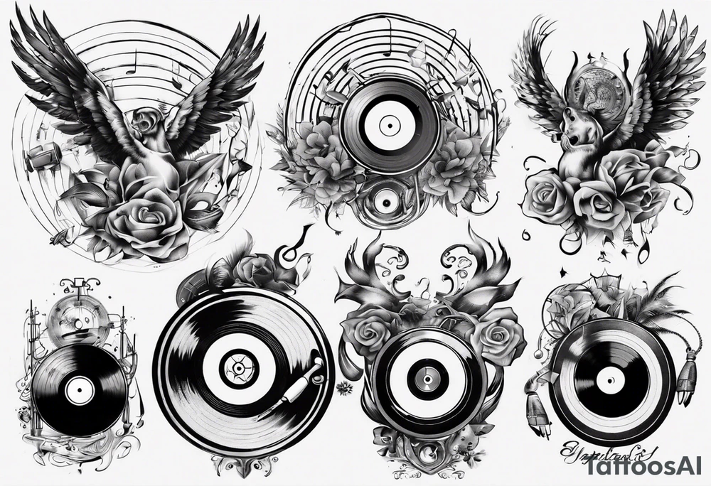 sound music vinyl disc jokey tattoo idea