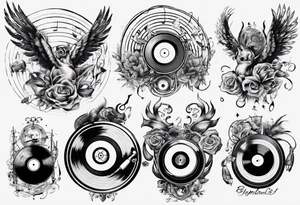 sound music vinyl disc jokey tattoo idea