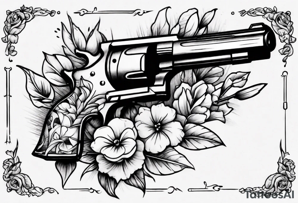 Gun with flowers sketch traditional styles tattoo idea