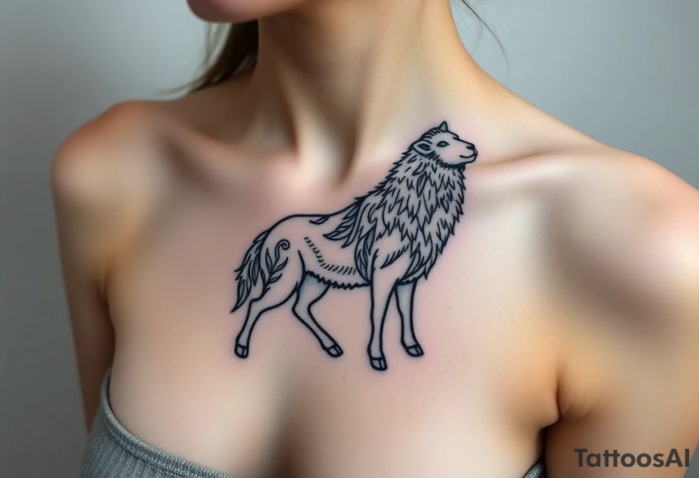 Sheep with wolf coming out of its body tattoo idea