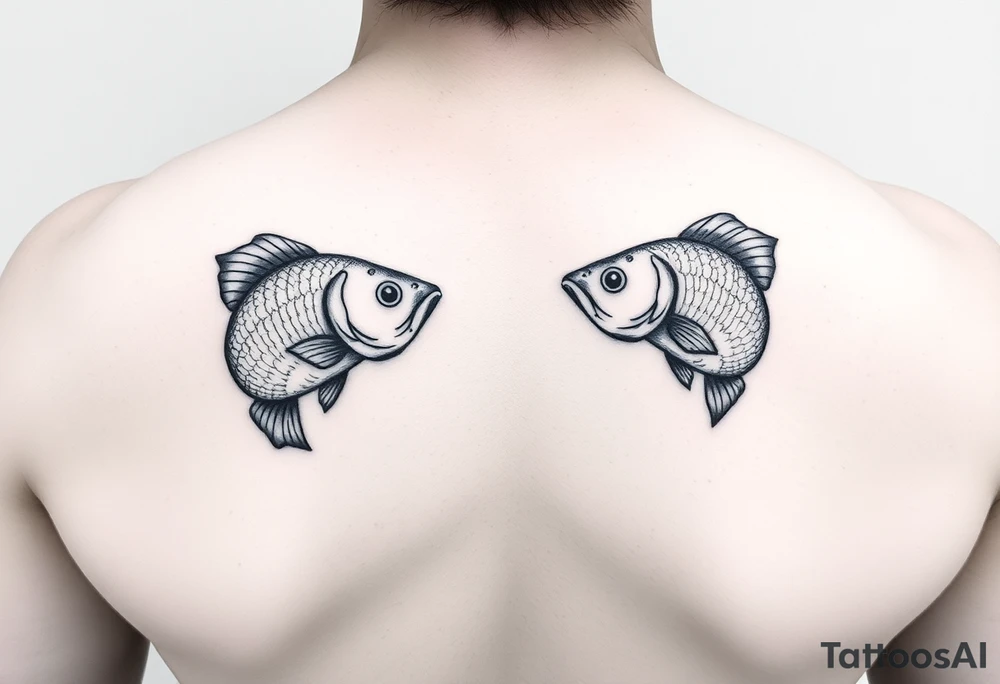 Using the letter P in 
to create two fish swimming in opposite direction tattoo idea
