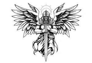 Holy Archangel, Biblical, Christianity, Hebrew, Guards of Christianity, Holding a sword, having six wings, wearing helmet, halo, seraphim, seek justice, walk only with God tattoo idea