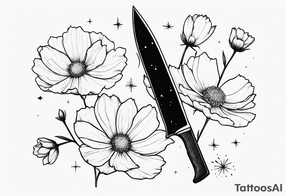 knife with cosmos tattoo idea