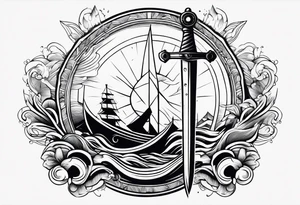 sword, wave, bolt, compass tattoo idea