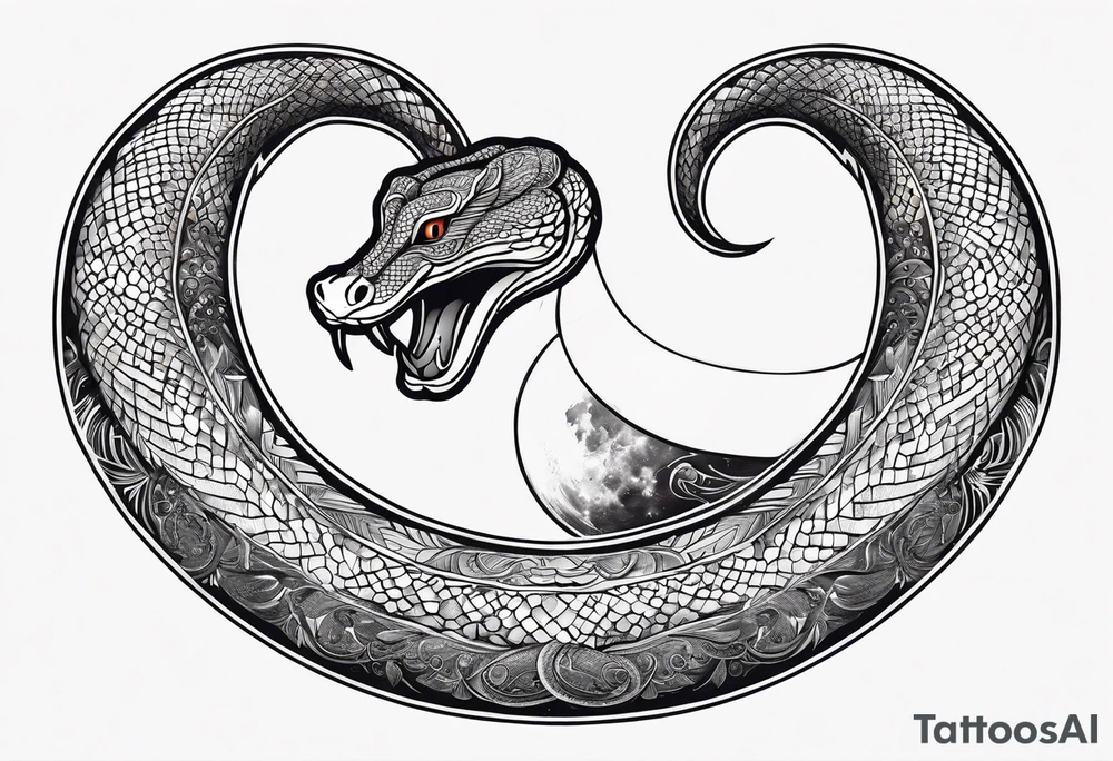 snake as a crescent moon tattoo idea