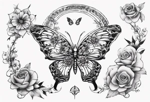 Butterfly wrap tattoos with large centre piece with moon and floral theme. Bracelet around ankle show on higher ankle tattoo idea