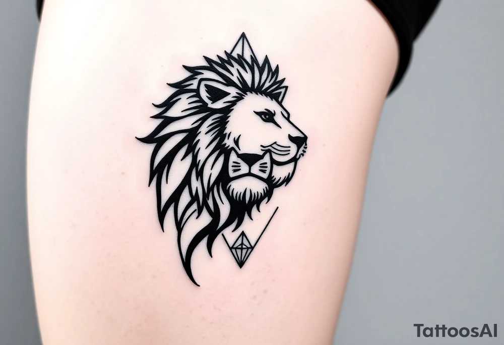 Lion with diamond geometric shapes and tattoo idea