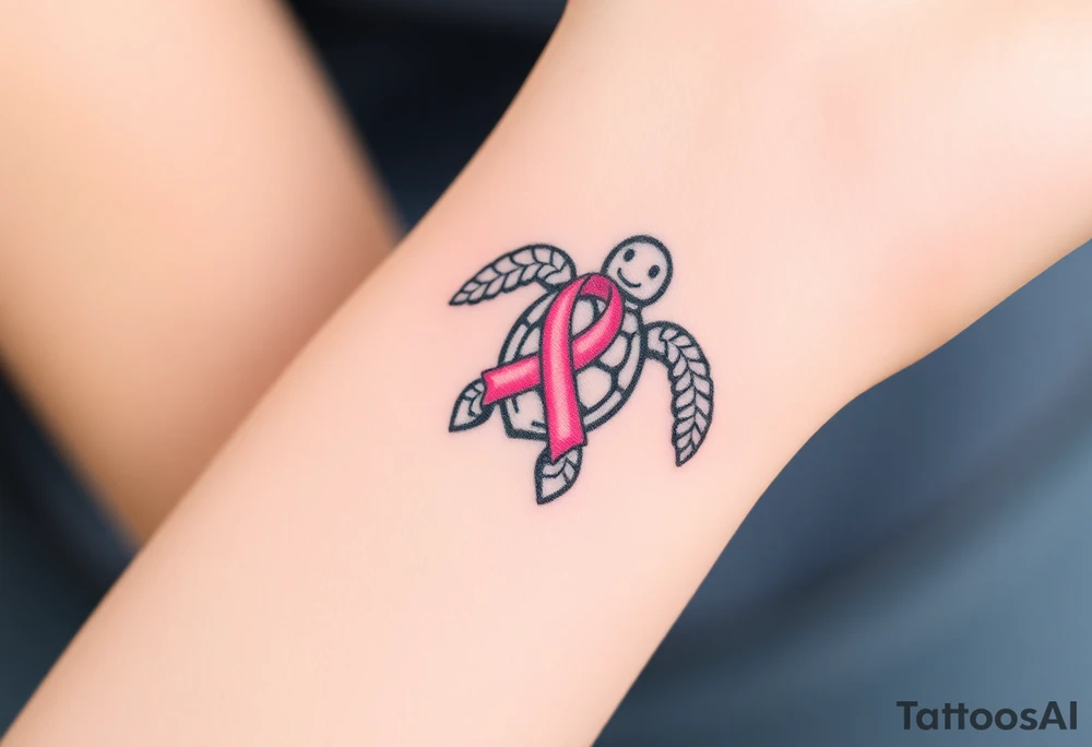 I am here pink ribbon sea turtle theme tattoo idea