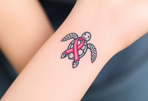 I am here pink ribbon sea turtle theme tattoo idea