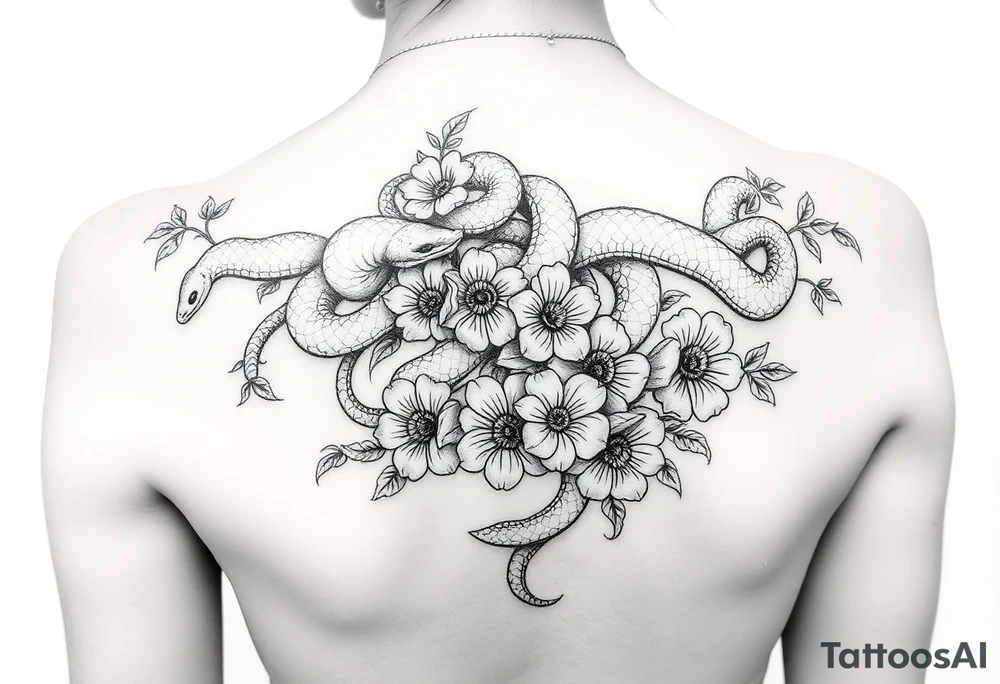Medusa gangster snakes coming out of hair with flowers and quotes tattoo idea