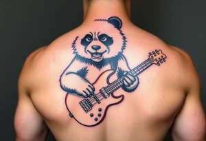 Wrestling panda holding a broken bass guitar and the word creeper tattoo idea