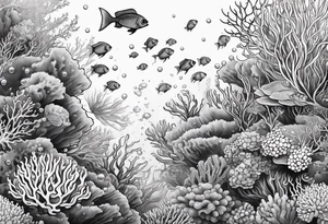 dark 
underwater coral reef with bubbles and fish tattoo idea
