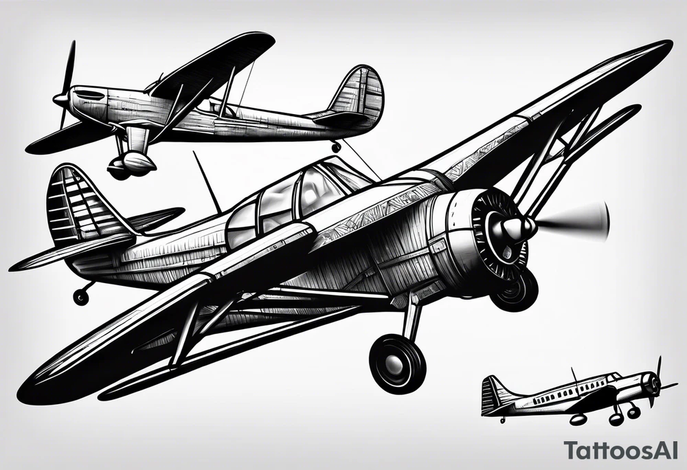 sketch of adventure plane in perspective from the bottom tattoo idea