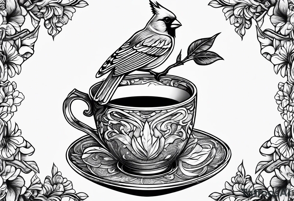 cardinal drinking a cup of coffee tattoo idea