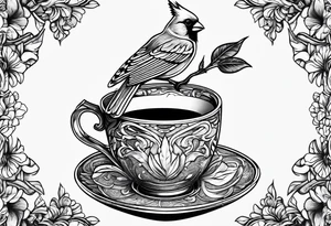 cardinal drinking a cup of coffee tattoo idea