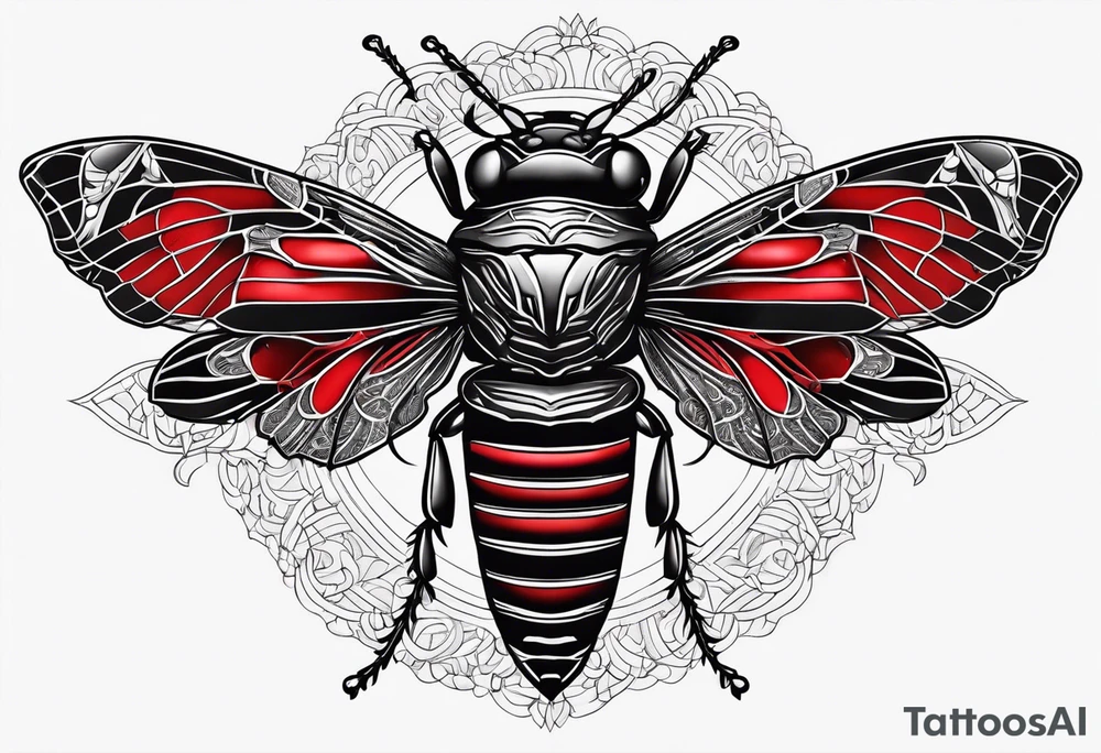 cicada on top of red black gothic design tattoo idea