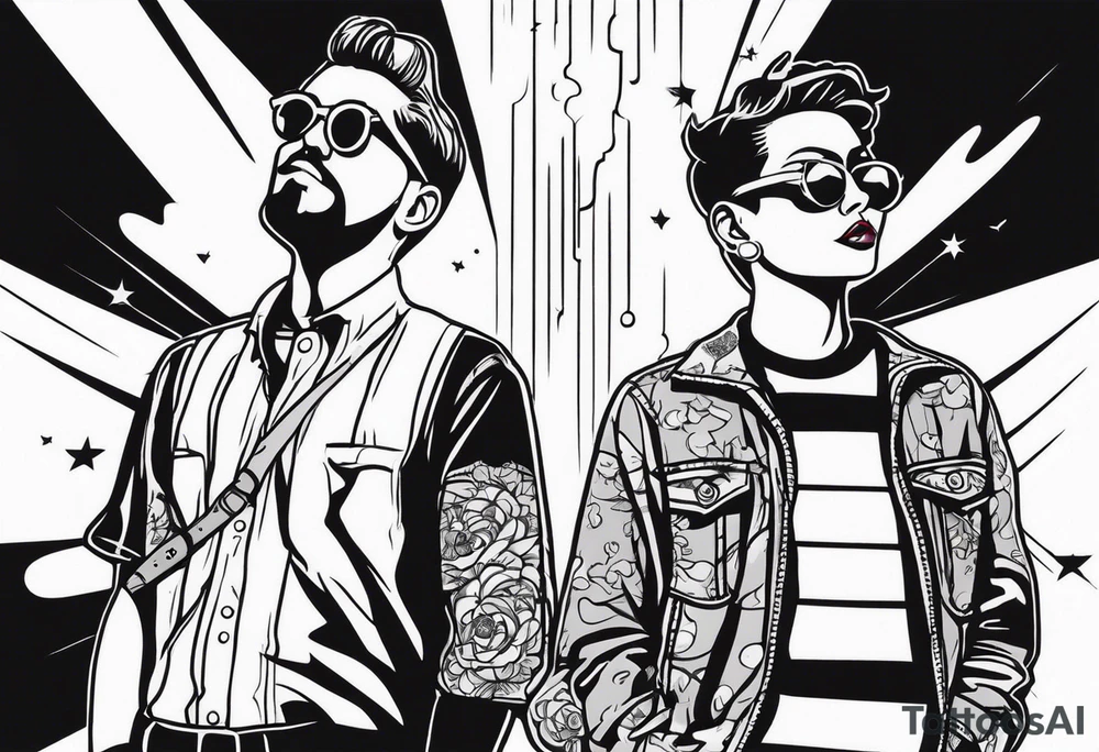 Two people stand above two people they had just shot tattoo idea