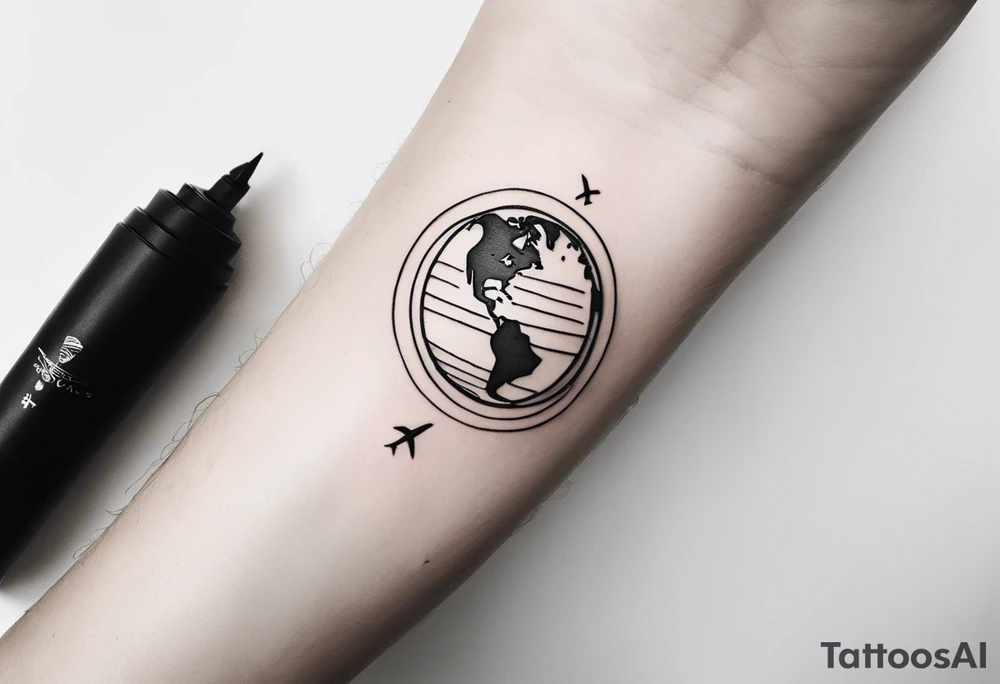 a minimalistic, very small, fine line tattoo symbolizing my love to travel the world and explore new cultures while also including a symbol of my home, my family and friends, who I am very grateful for tattoo idea
