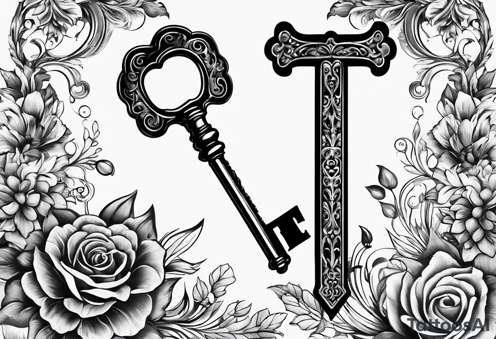 Simple vintage key for him, incorporate the letter a tattoo idea