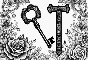 Simple vintage key for him, incorporate the letter a tattoo idea
