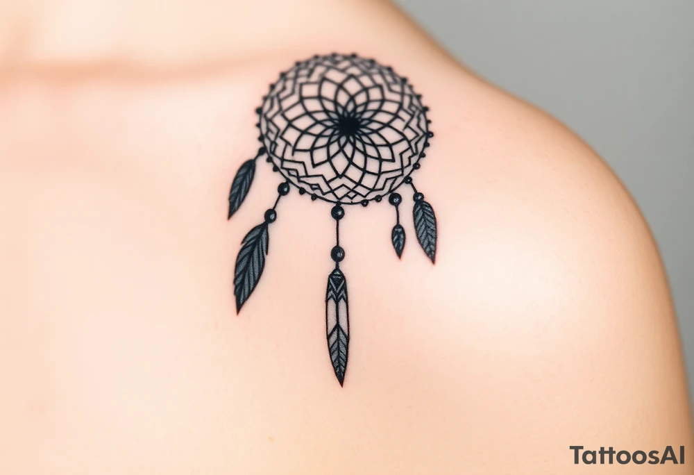 native dreamcatcher with flowing feathers and sacred beads tattoo idea