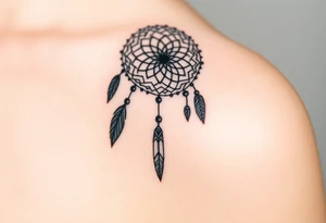 native dreamcatcher with flowing feathers and sacred beads tattoo idea