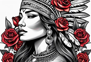 Native American woman wrapped in roses tattoo idea