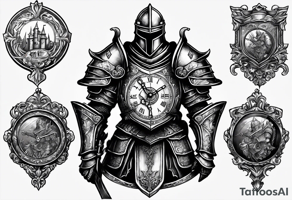 knight with heavy armor with clock and less detail tattoo idea knight with heavy armor with clock and less detail tattoo idea