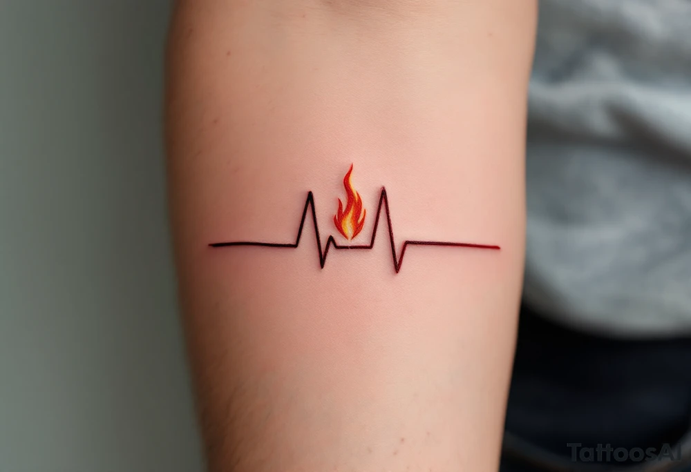 A red EKG line transforming into a small flame at the peak, symbolizing passion and energy. tattoo idea