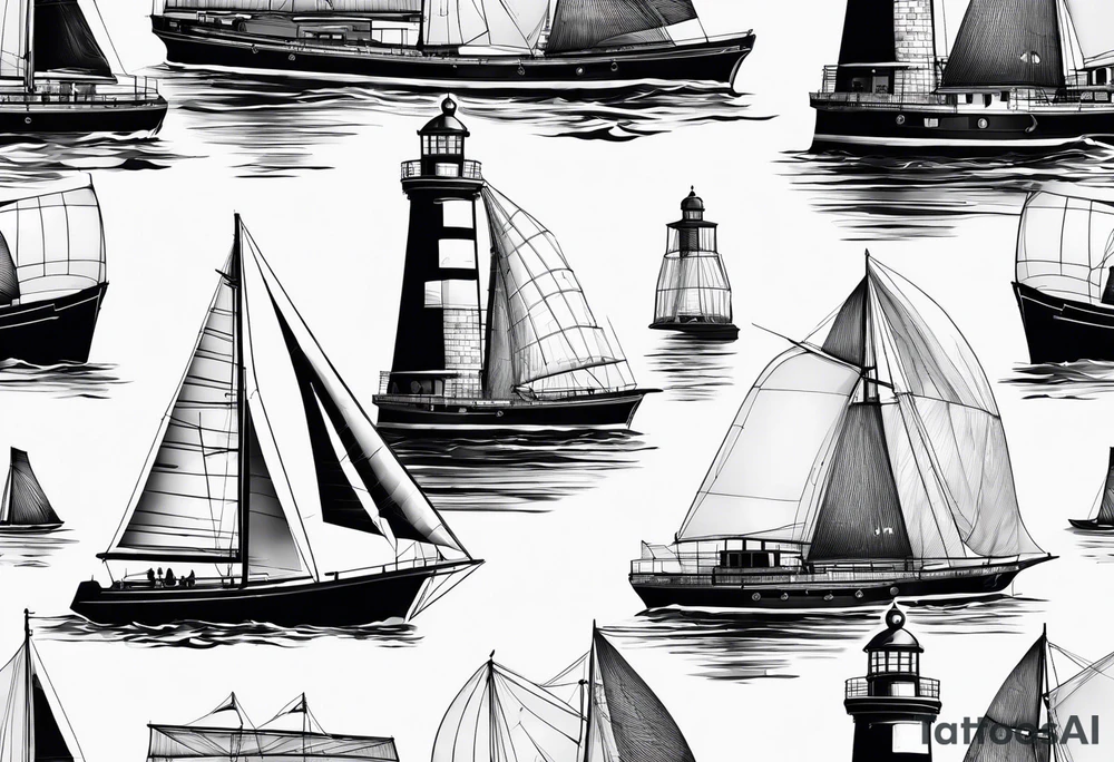 phare maritime dans un bateau entouré de voiles. tattoo idea