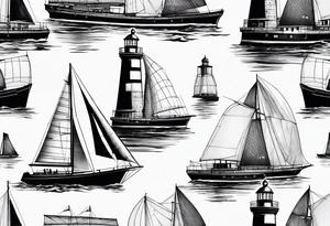 phare maritime dans un bateau entouré de voiles. tattoo idea