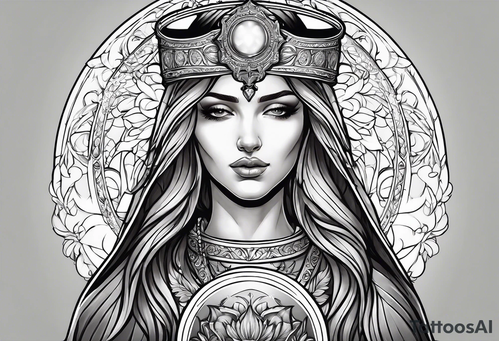 holy saint woman with halo holding a chalice tattoo idea