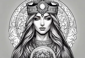 holy saint woman with halo holding a chalice tattoo idea