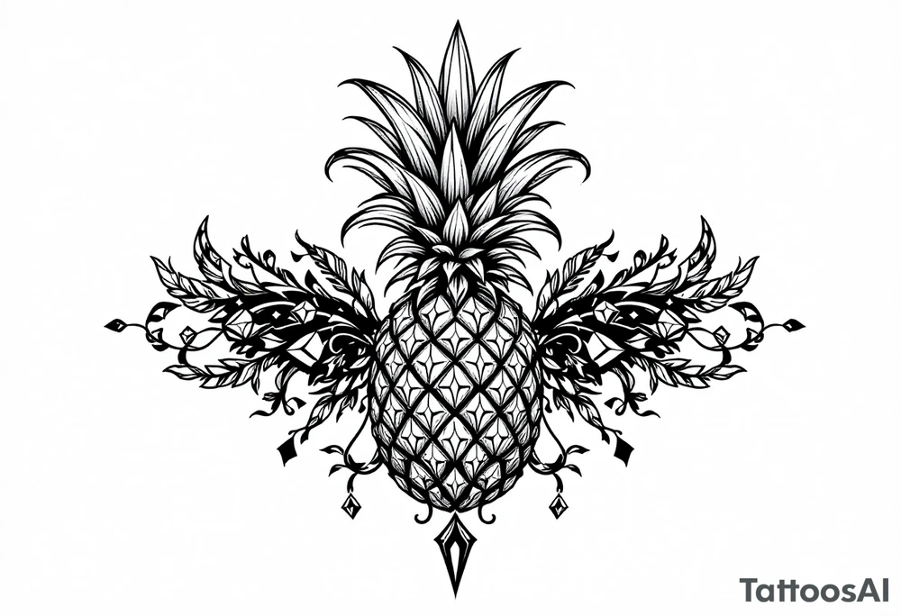 Majestic crown pineapple vagina anus diamonds tattoo idea