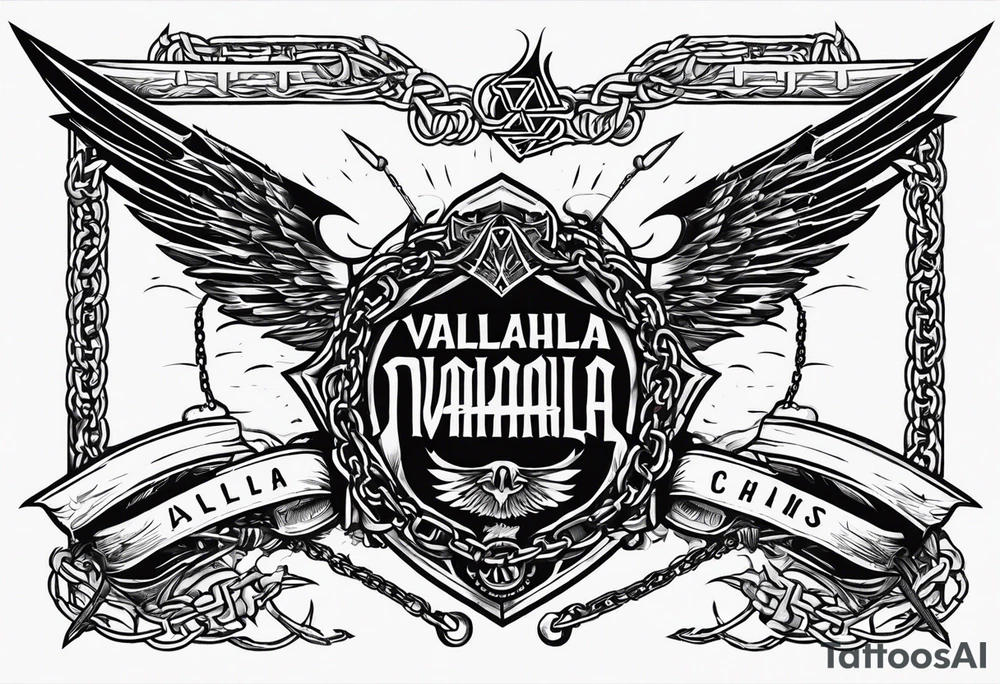 Valhalla sword fire chains family tattoo idea