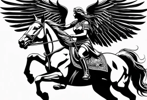 Valkyrie on winged Pegasus, flight, holding spear tattoo idea