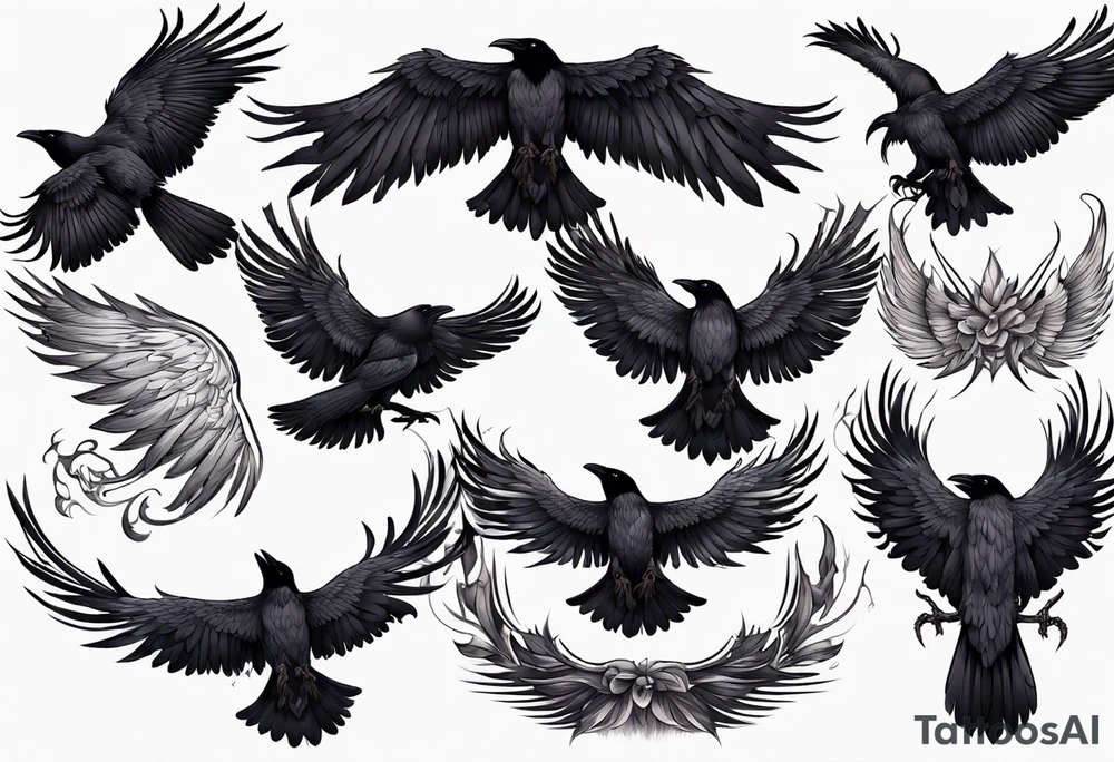 black raven with wings spread tattoo idea